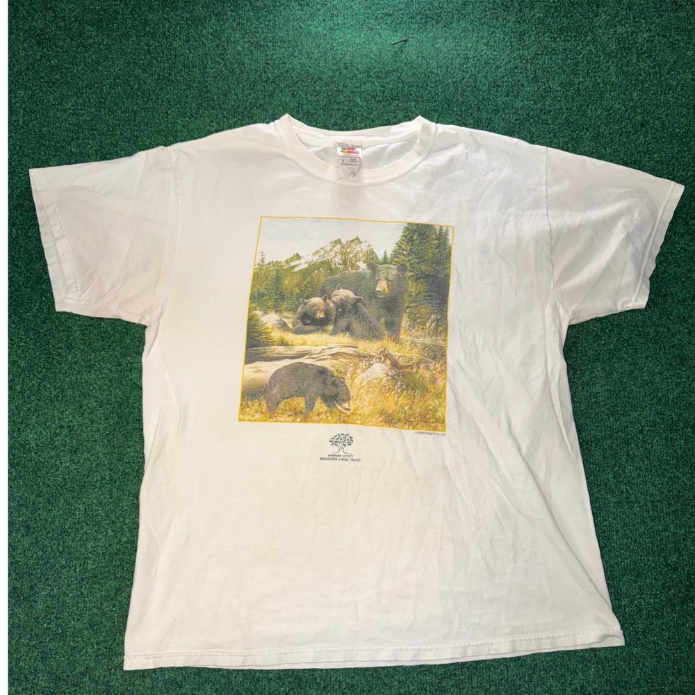 Vintage 2009 Humane Society Wildlife Land Trust Bear Graphic T-Shirt White Large